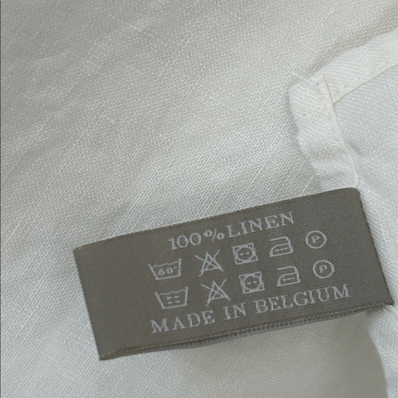 LIBECO Belgian Linen Tea Towel White w Grey Stripes 26.5" Square - Picture 4 of 6